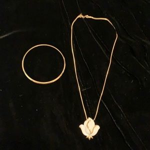 Trifari Gold Necklace with Pendant and Bracelet